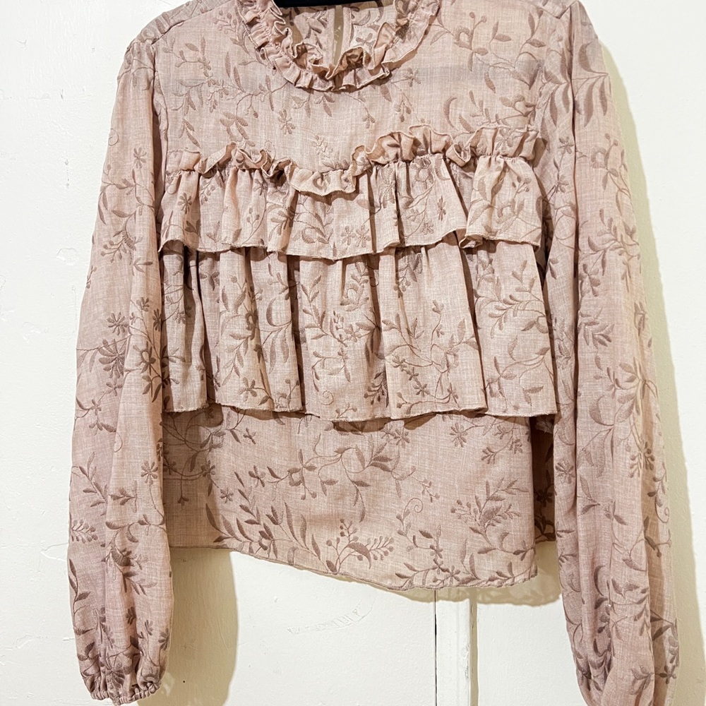 Zara Floral Ruffle Blouse - Beige